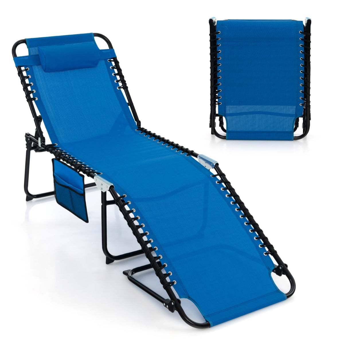 Foldable Recline Lounge Chair with Adjustable Backrest and Footrest-Blue-Outdoor Chaise Lounges-DECOROLALA