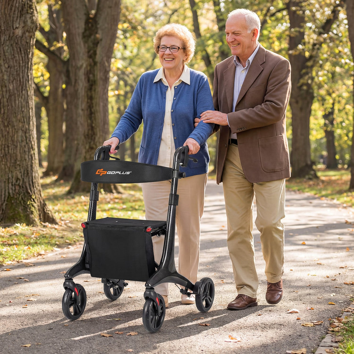 Foldable Rollator Rolling Walker with Seat for Seniors-Black-Walkers & Rollators-DECOROLALA
