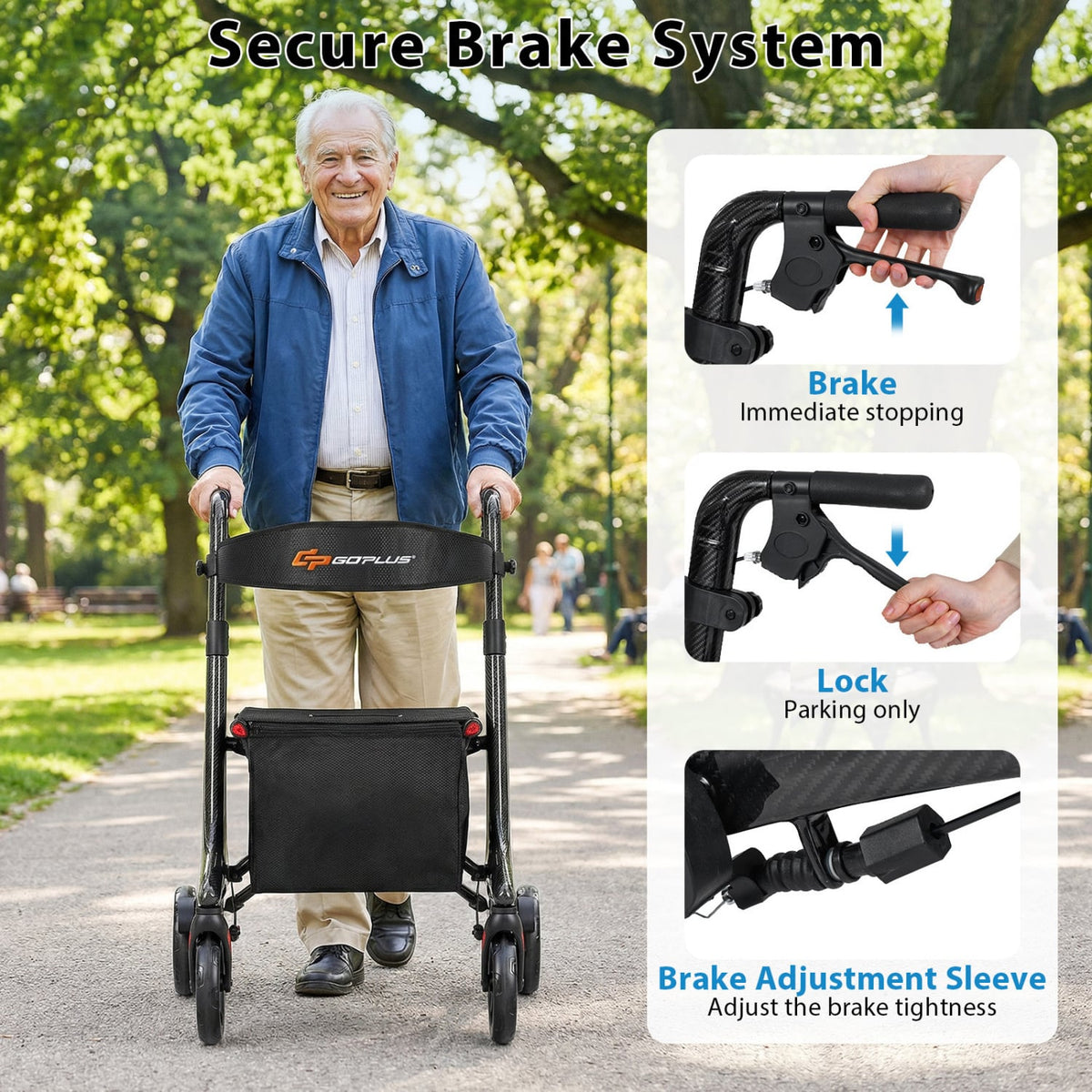 Foldable Rollator Rolling Walker with Seat for Seniors-Black-Walkers & Rollators-DECOROLALA