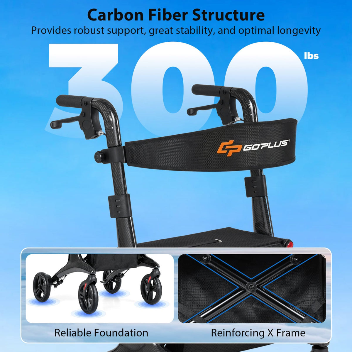 Foldable Rollator Rolling Walker with Seat for Seniors-Black-Walkers & Rollators-DECOROLALA