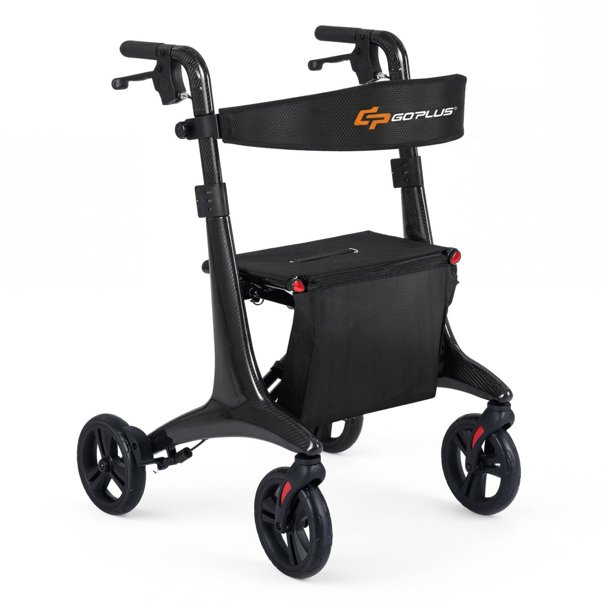 Foldable Rollator Rolling Walker with Seat for Seniors-Black-Walkers & Rollators-DECOROLALA