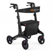 Foldable Rollator Rolling Walker with Seat for Seniors-Black-Walkers & Rollators-DECOROLALA