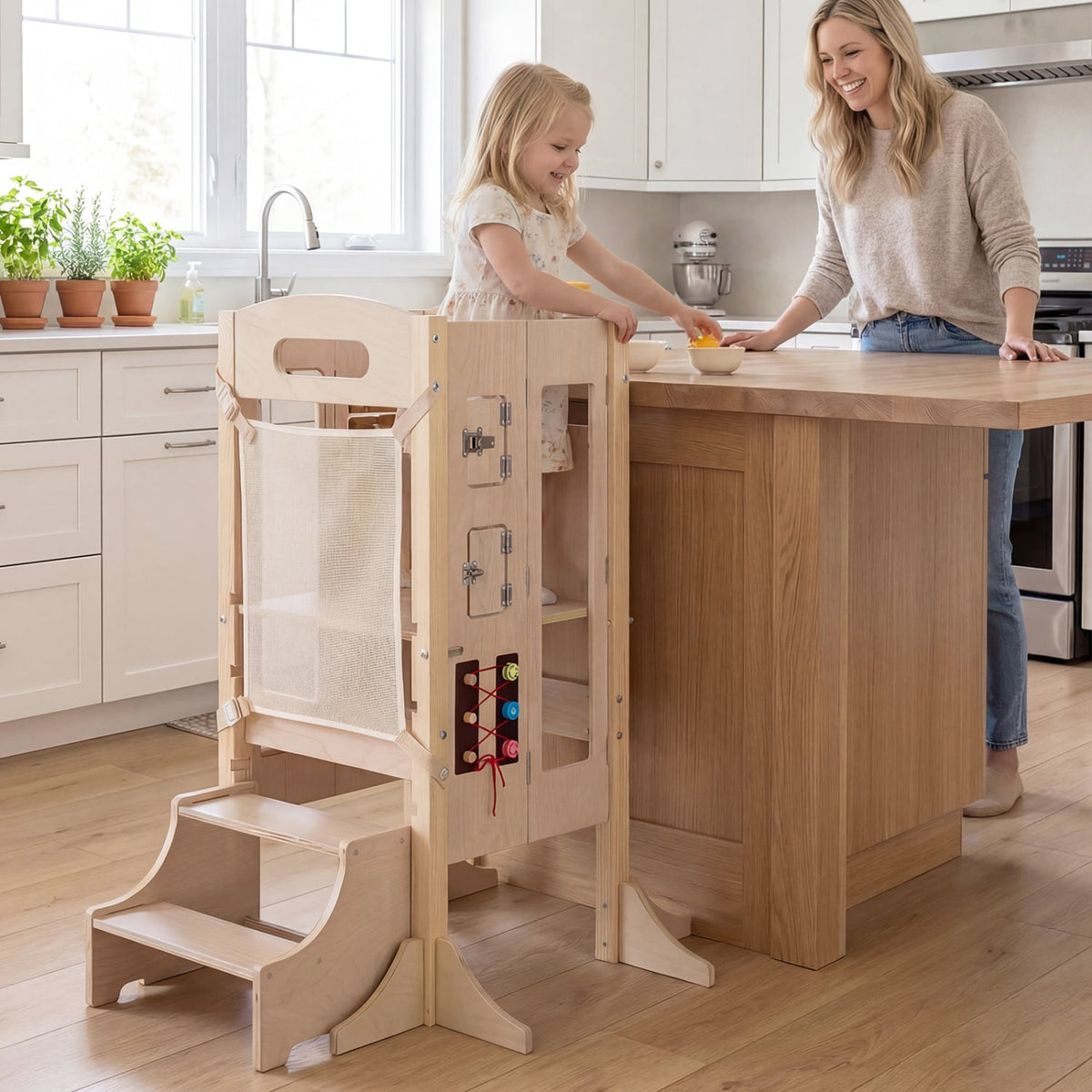 Foldable Toddler Step Stool Wooden Kitchen Standing Tower with 2-Step Stool-Toddler & Kids Furniture-DECOROLALA
