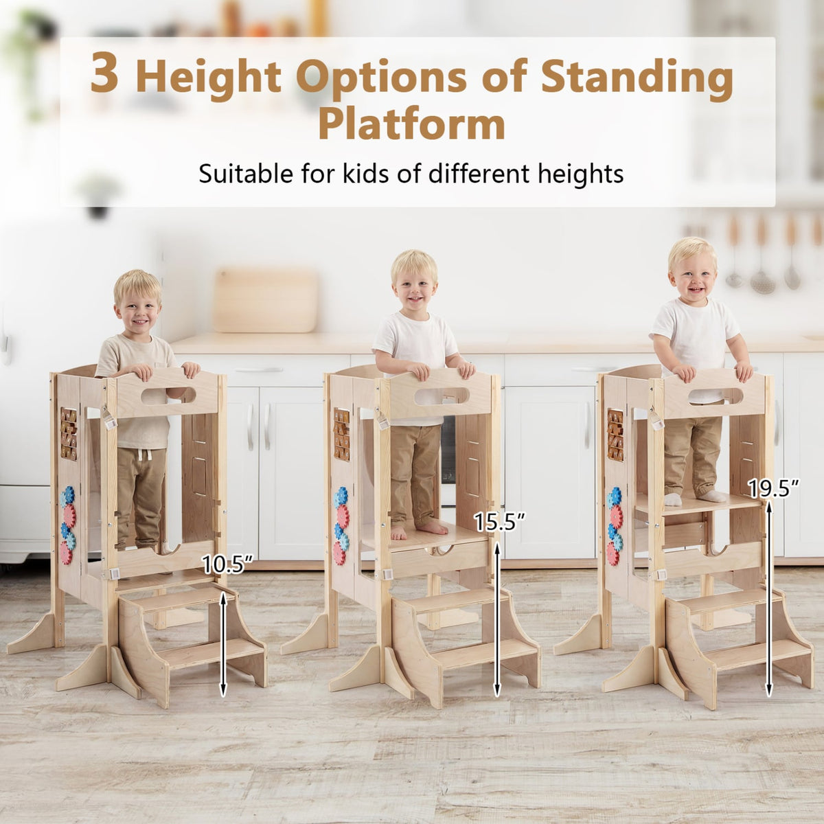 Foldable Toddler Step Stool Wooden Kitchen Standing Tower with 2-Step Stool-Toddler & Kids Furniture-DECOROLALA