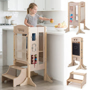 Foldable Toddler Step Stool Wooden Kitchen Standing Tower with 2-Step Stool-Toddler & Kids Furniture-DECOROLALA