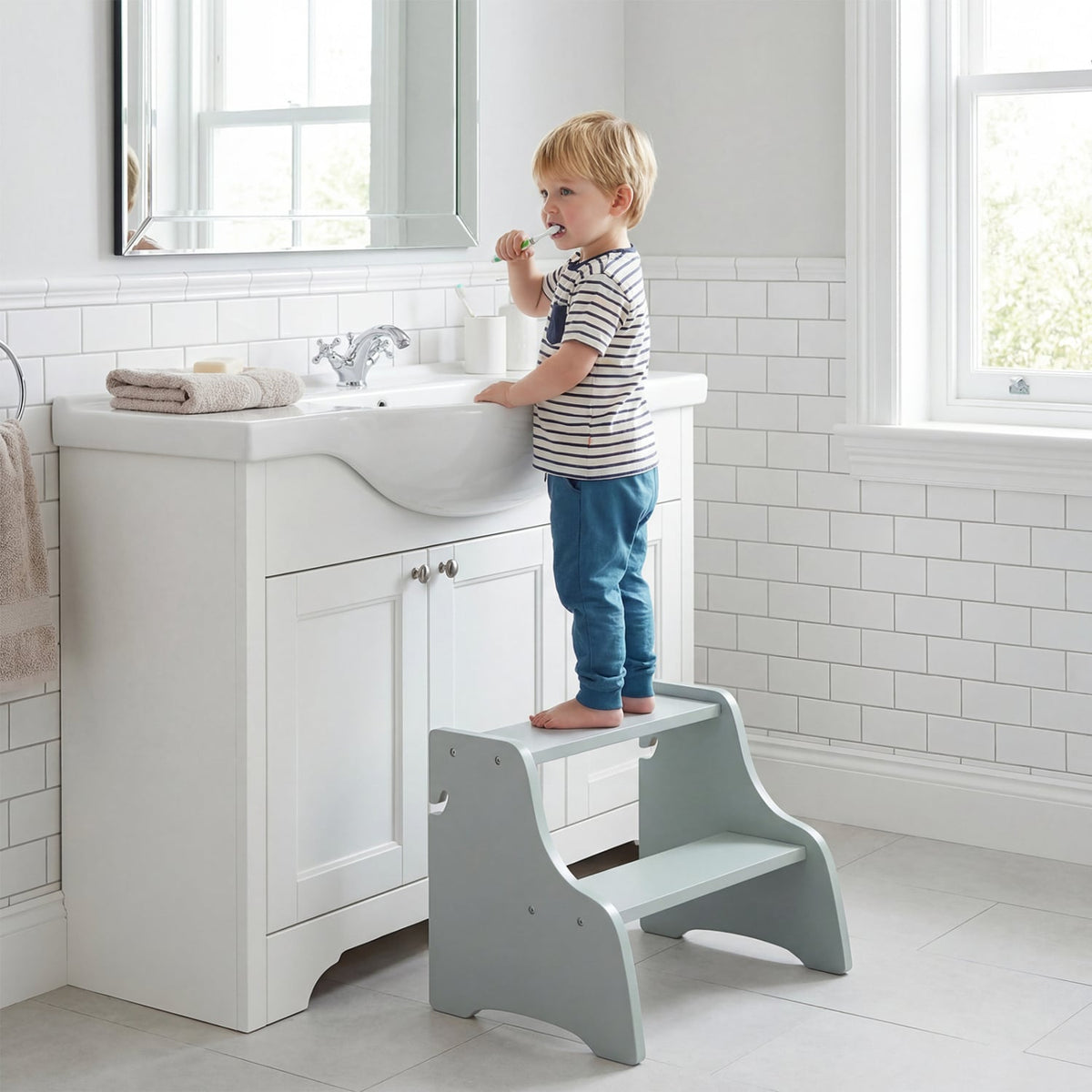Foldable Toddler Step Stool with Chalkboards 2-Step Stool-Gray-Nursery Furniture-DECOROLALA