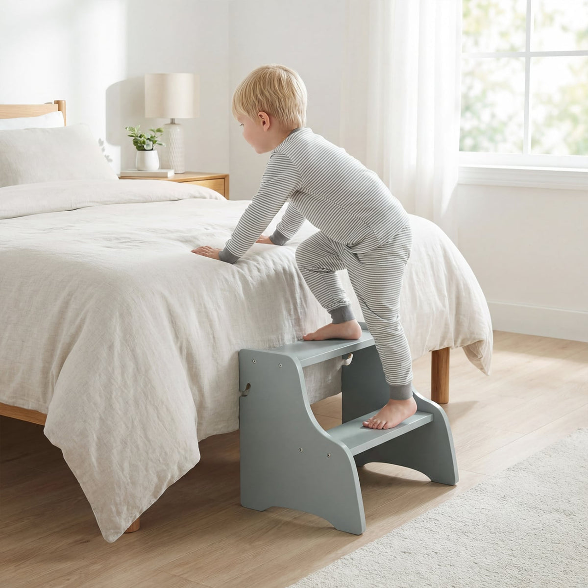 Foldable Toddler Step Stool with Chalkboards 2-Step Stool-Gray-Nursery Furniture-DECOROLALA