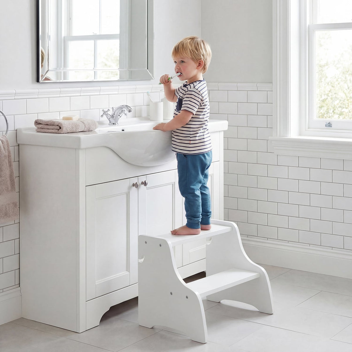 Foldable Toddler Step Stool with Chalkboards 2-Step Stool-White-Nursery Furniture-DECOROLALA