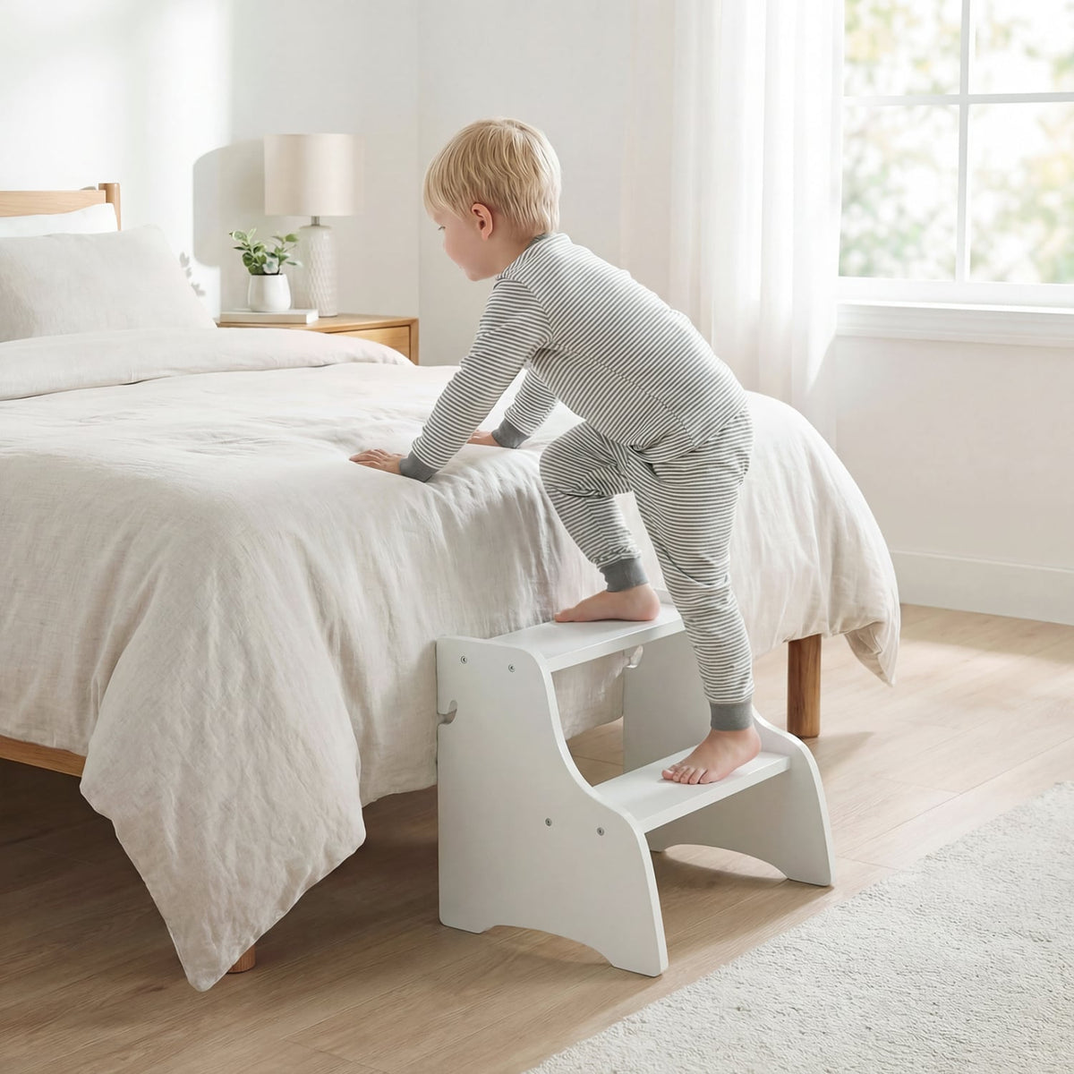 Foldable Toddler Step Stool with Chalkboards 2-Step Stool-White-Nursery Furniture-DECOROLALA