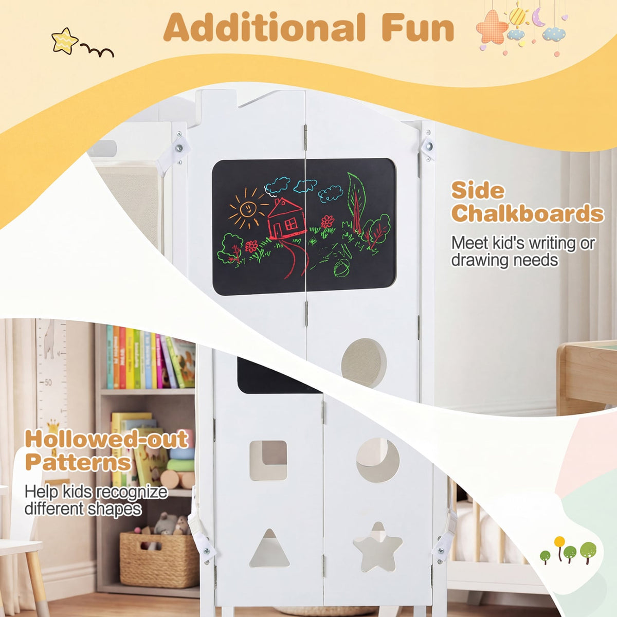 Foldable Toddler Step Stool with Chalkboards 2-Step Stool-White-Nursery Furniture-DECOROLALA