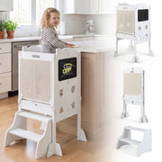 Foldable Toddler Step Stool with Chalkboards 2-Step Stool-White-Nursery Furniture-DECOROLALA