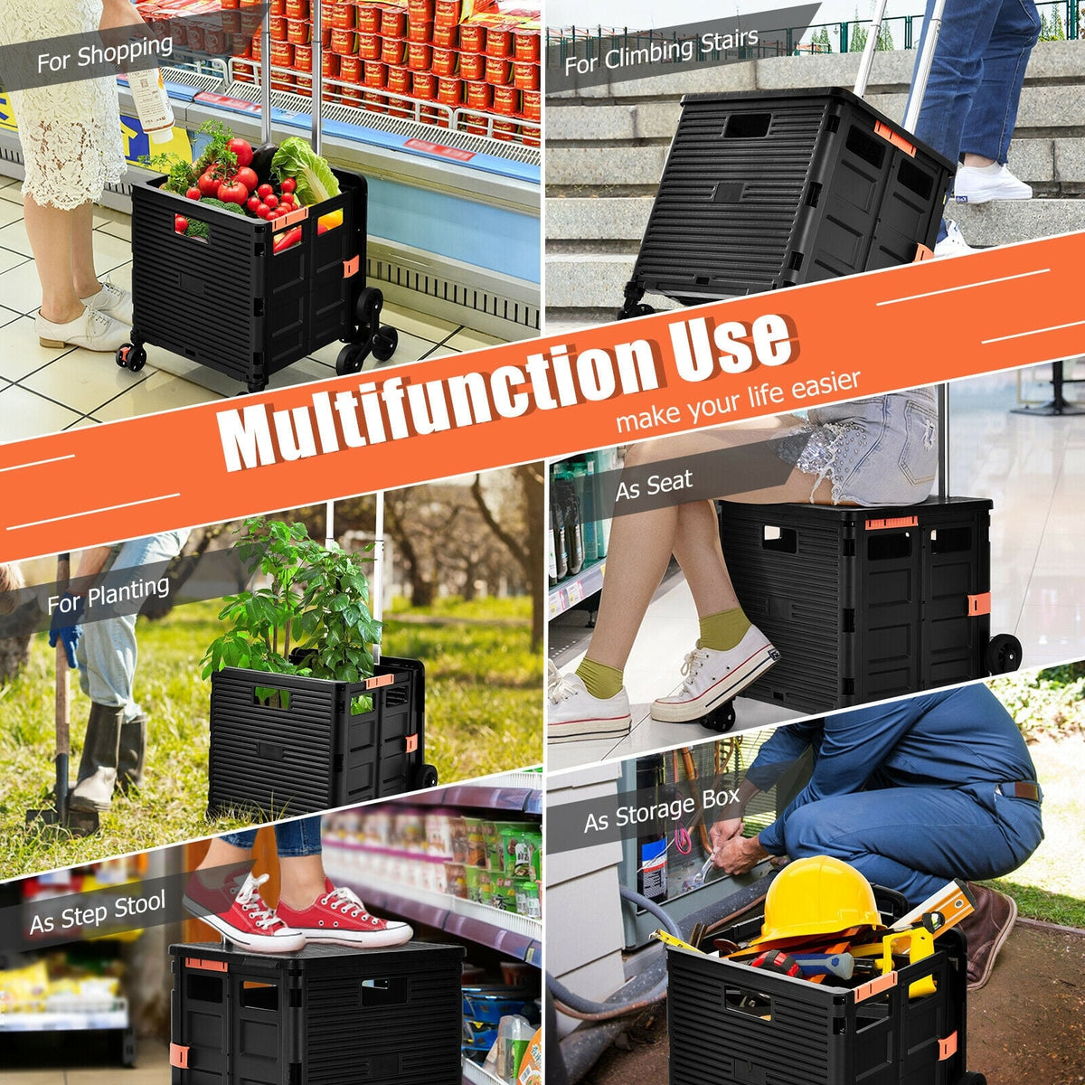 Foldable Utility Cart for Travel and Shopping-Black-Kitchen Tools-DECOROLALA