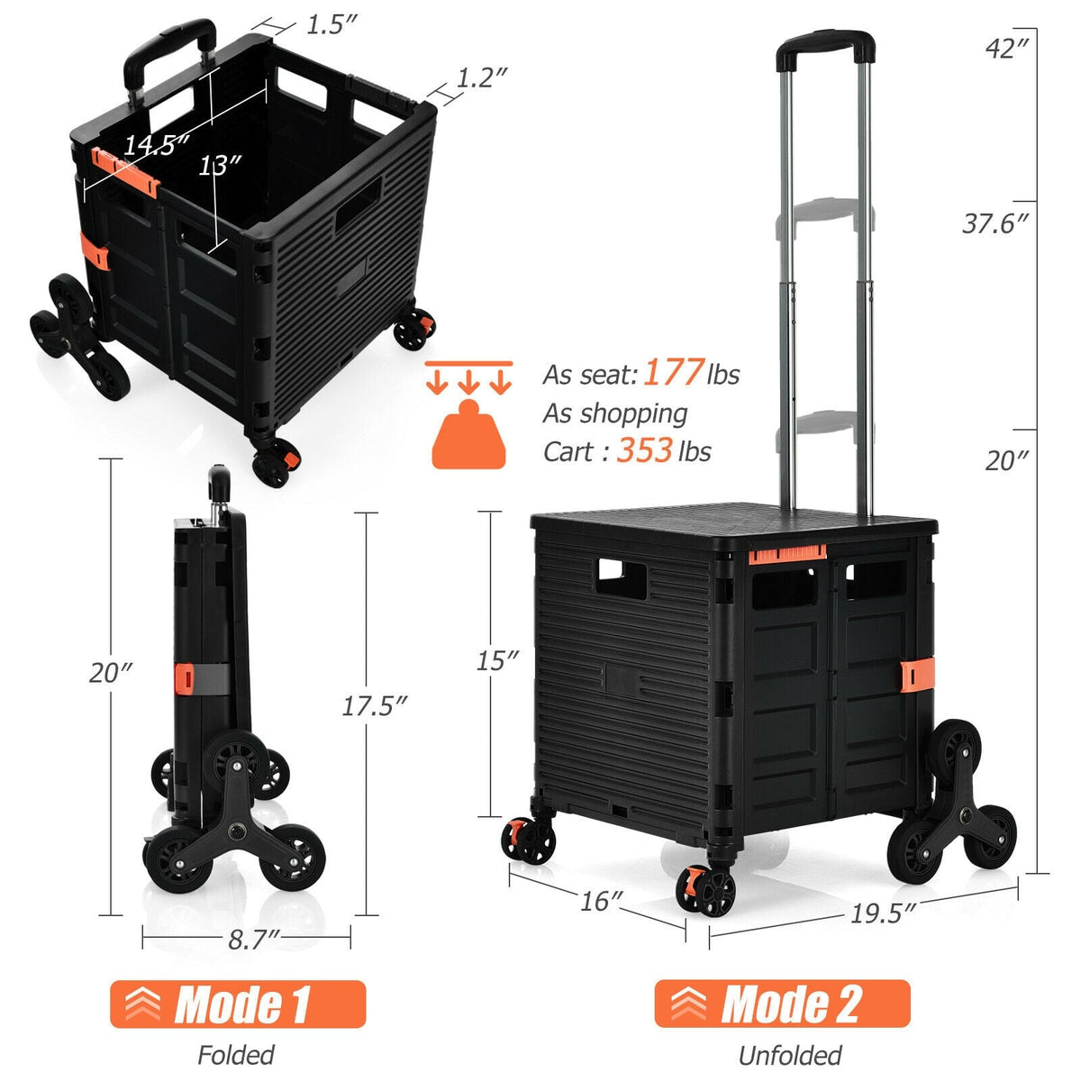 Foldable Utility Cart for Travel and Shopping-Black-Kitchen Tools-DECOROLALA