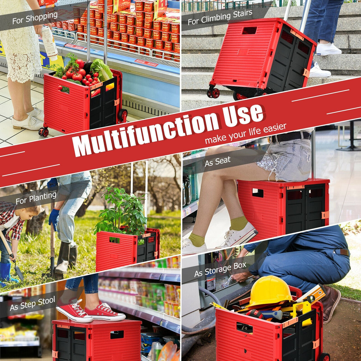 Foldable Utility Cart for Travel and Shopping-Red-Kitchen Tools-DECOROLALA
