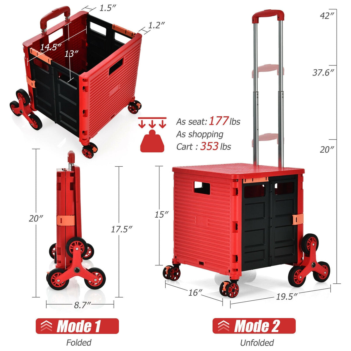 Foldable Utility Cart for Travel and Shopping-Red-Kitchen Tools-DECOROLALA