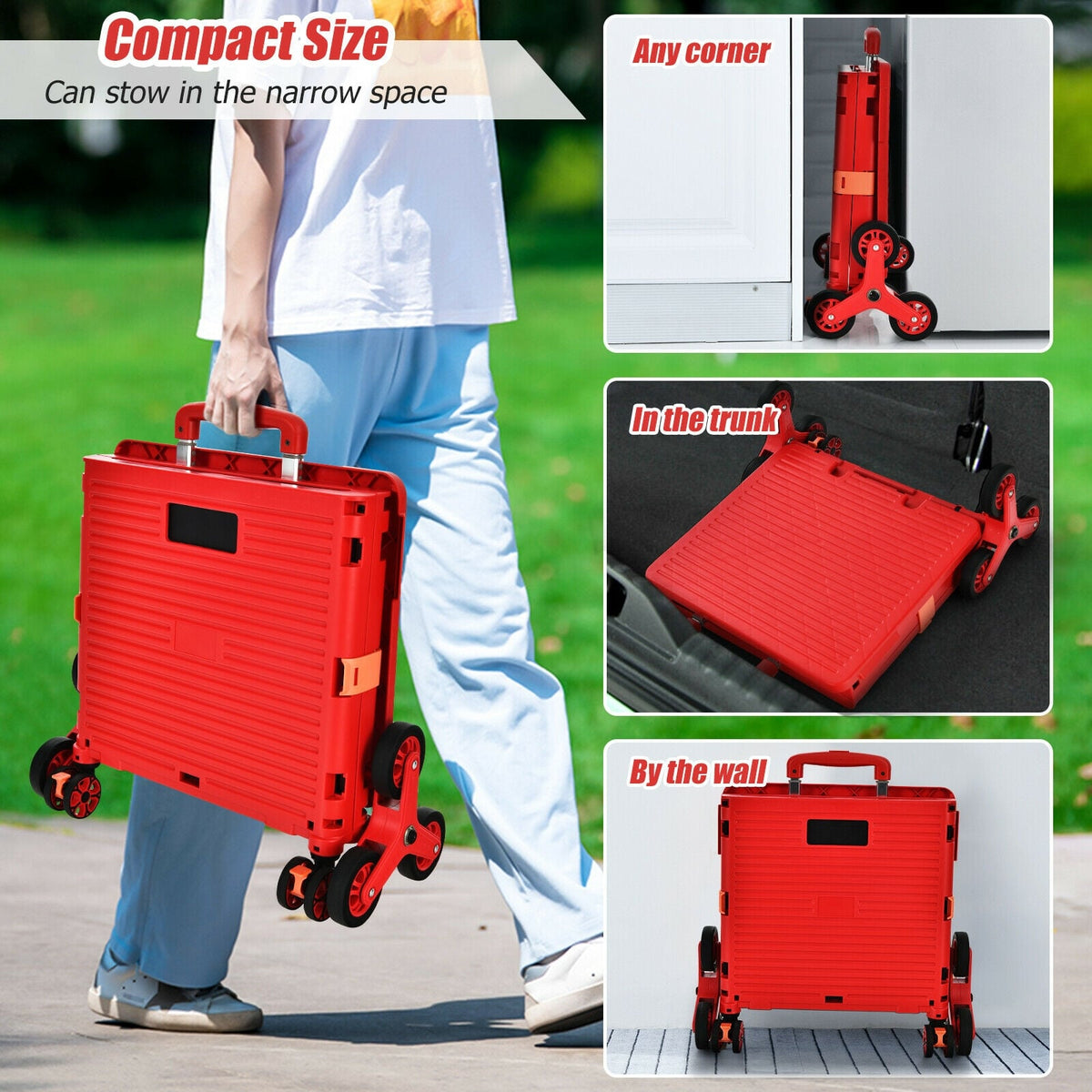 Foldable Utility Cart for Travel and Shopping-Red-Kitchen Tools-DECOROLALA