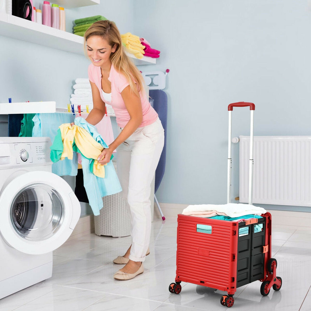 Foldable Utility Cart for Travel and Shopping-Red-Kitchen Tools-DECOROLALA