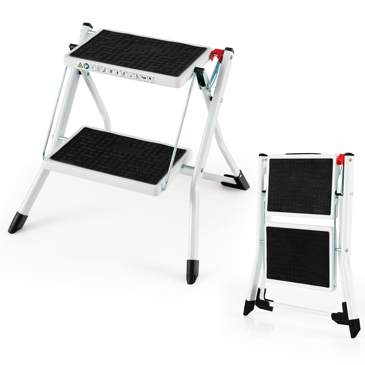 Folding 2 Step Ladder wiht Anti-Slip Pedal and Large Foot Pads-Black & White-Ladders-DECOROLALA