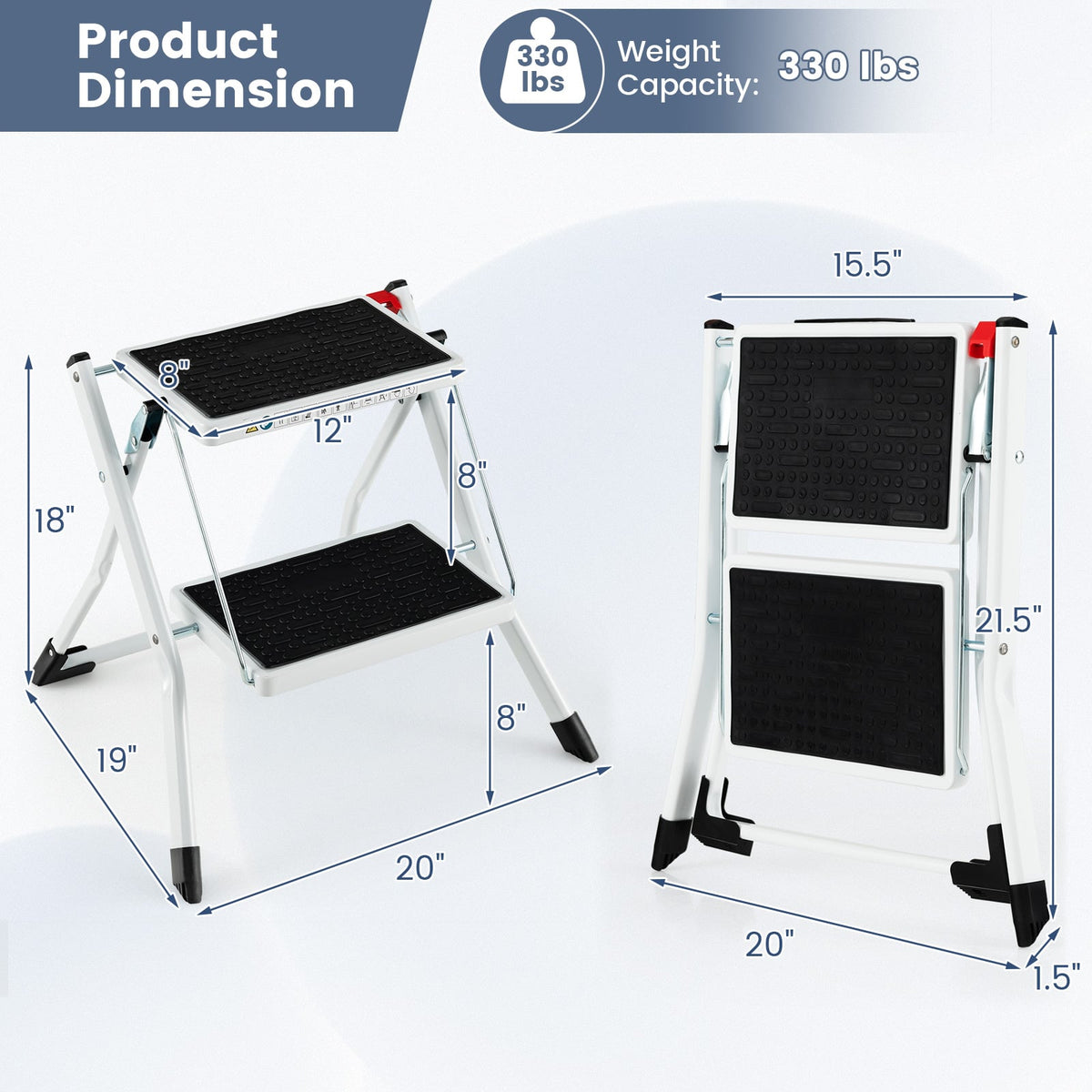 Folding 2 Step Ladder wiht Anti-Slip Pedal and Large Foot Pads-Black & White-Ladders-DECOROLALA