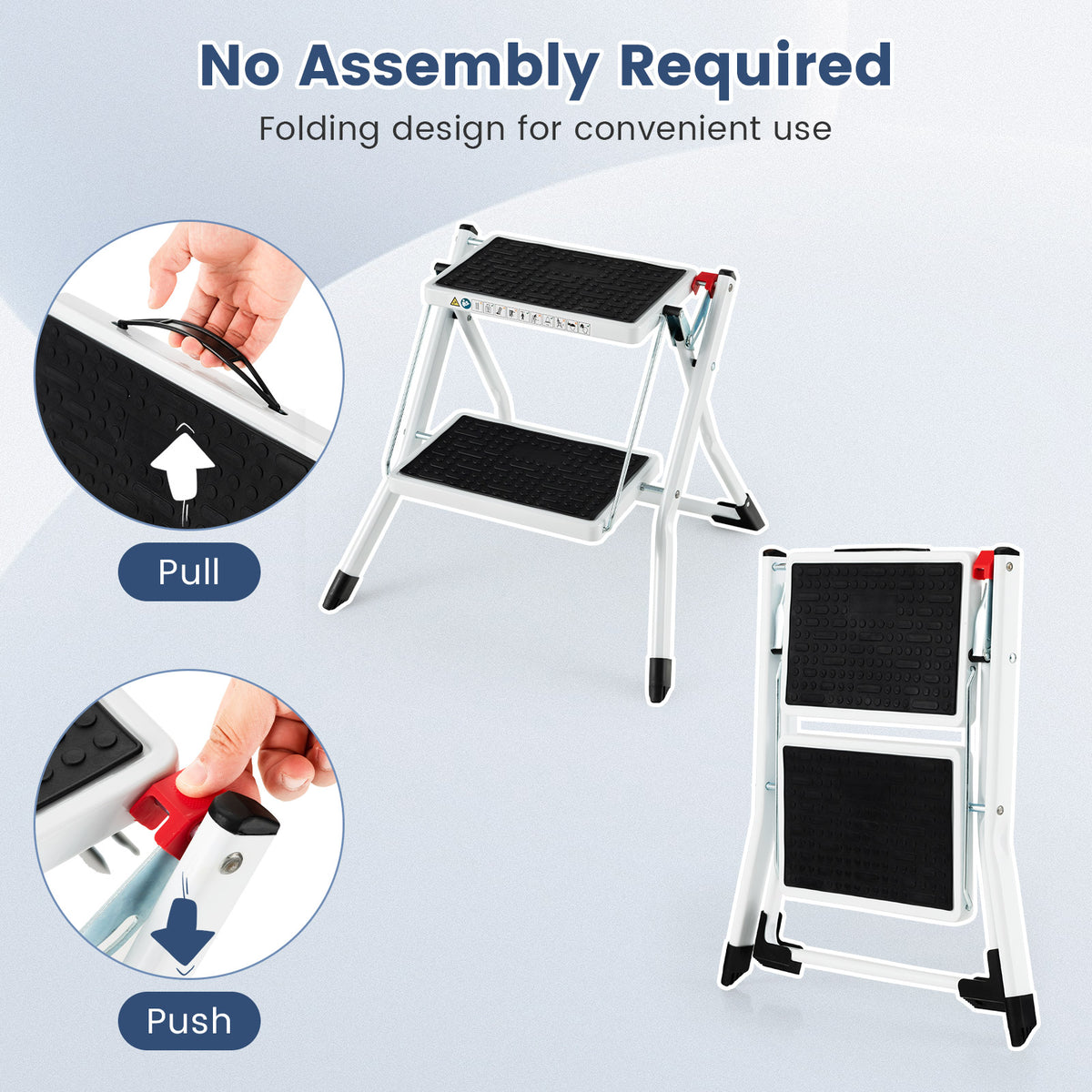 Folding 2 Step Ladder wiht Anti-Slip Pedal and Large Foot Pads-Black & White-Ladders-DECOROLALA