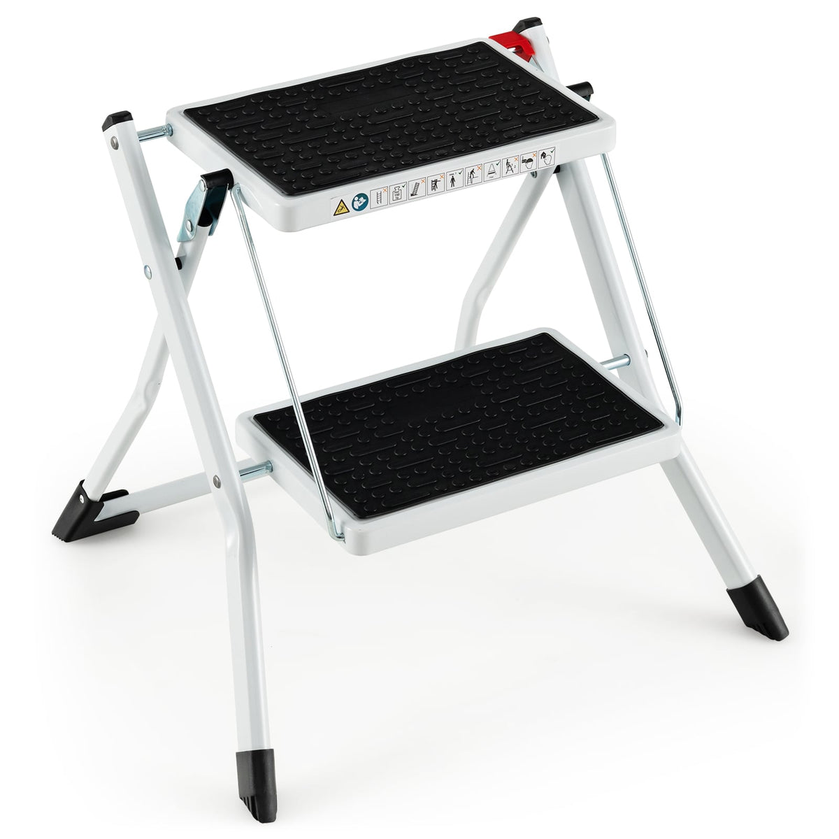 Folding 2 Step Ladder wiht Anti-Slip Pedal and Large Foot Pads-Black & White-Ladders-DECOROLALA