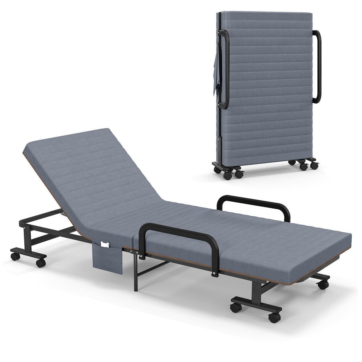 Folding Adjustable Guest Single Bed Lounge Portable with Wheels-Folding Beds-DECOROLALA