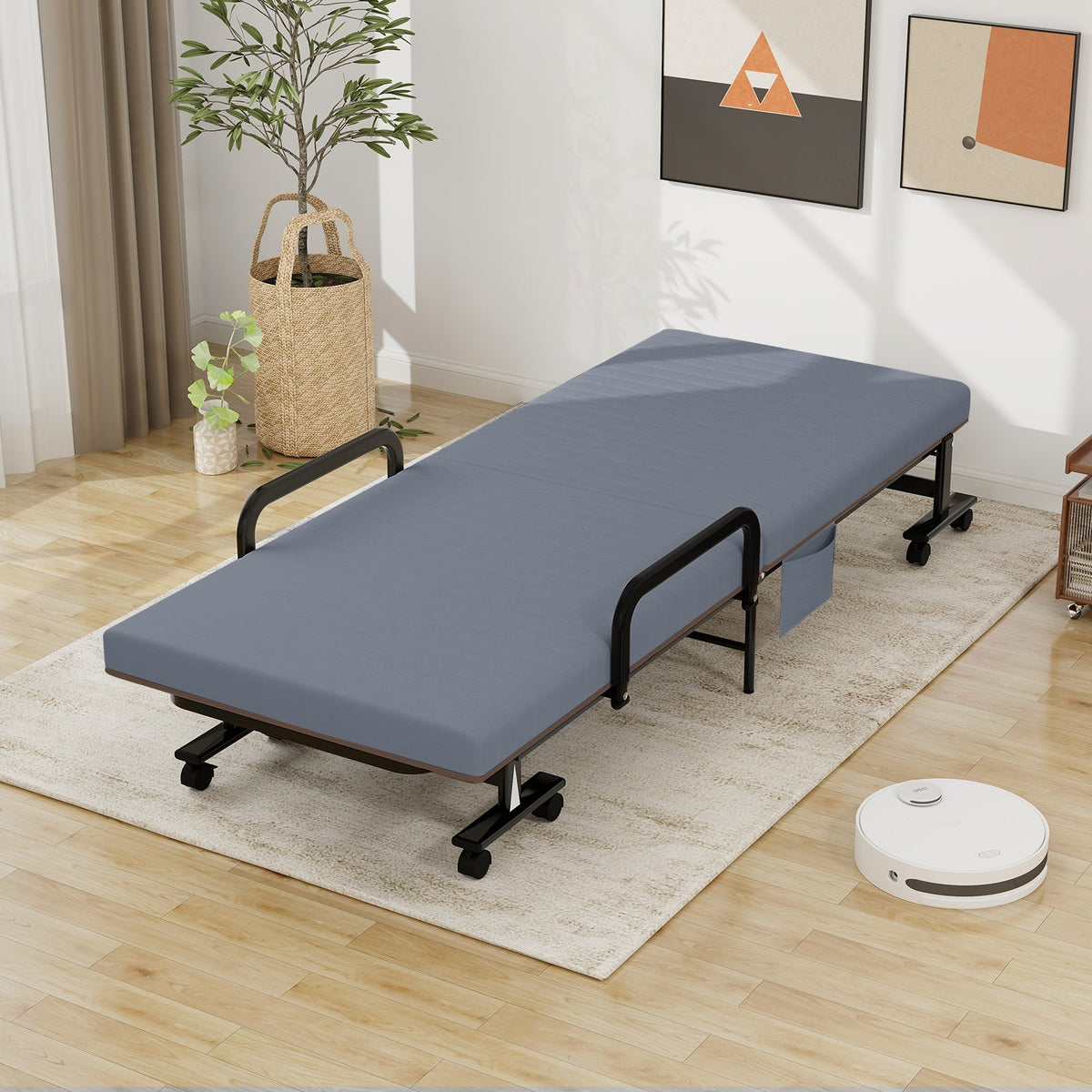 Folding Adjustable Guest Single Bed Lounge Portable with Wheels-Folding Beds-DECOROLALA