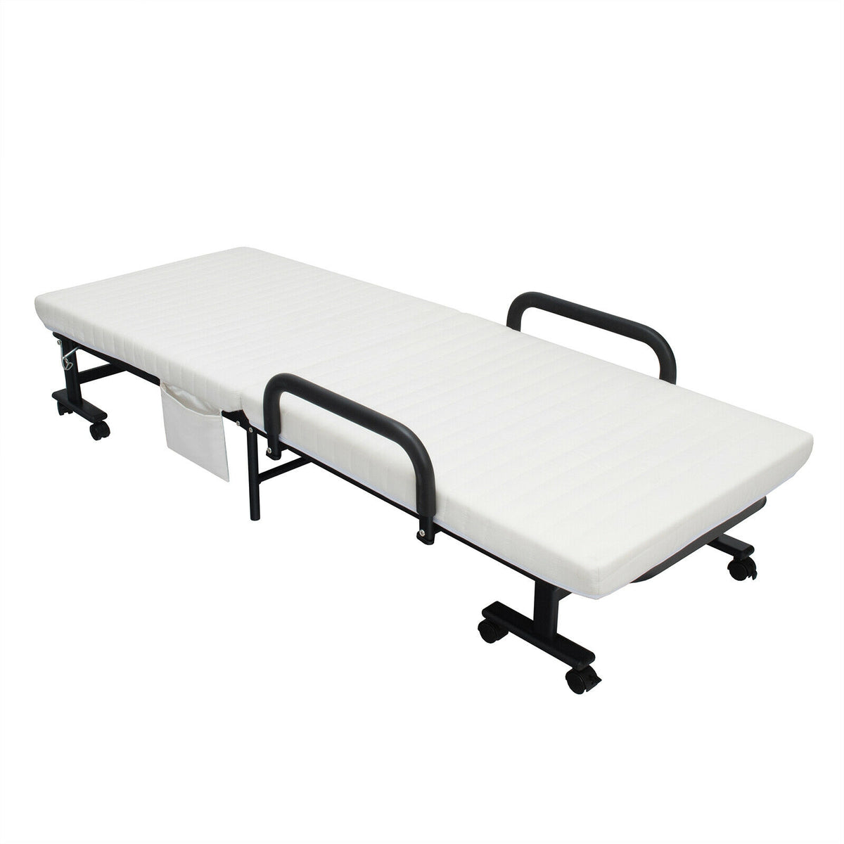Folding Adjustable Guest Single Bed Lounge Portable with Wheels-White-Folding Beds-DECOROLALA