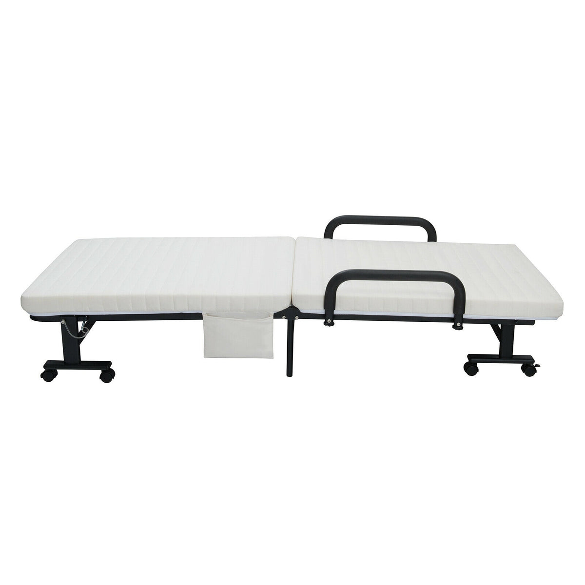 Folding Adjustable Guest Single Bed Lounge Portable with Wheels-White-Folding Beds-DECOROLALA