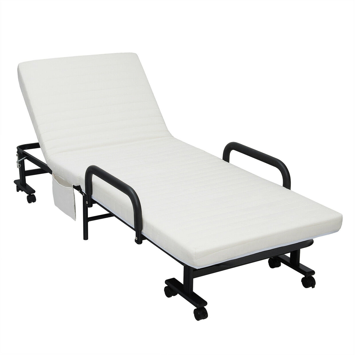 Folding Adjustable Guest Single Bed Lounge Portable with Wheels-White-Folding Beds-DECOROLALA