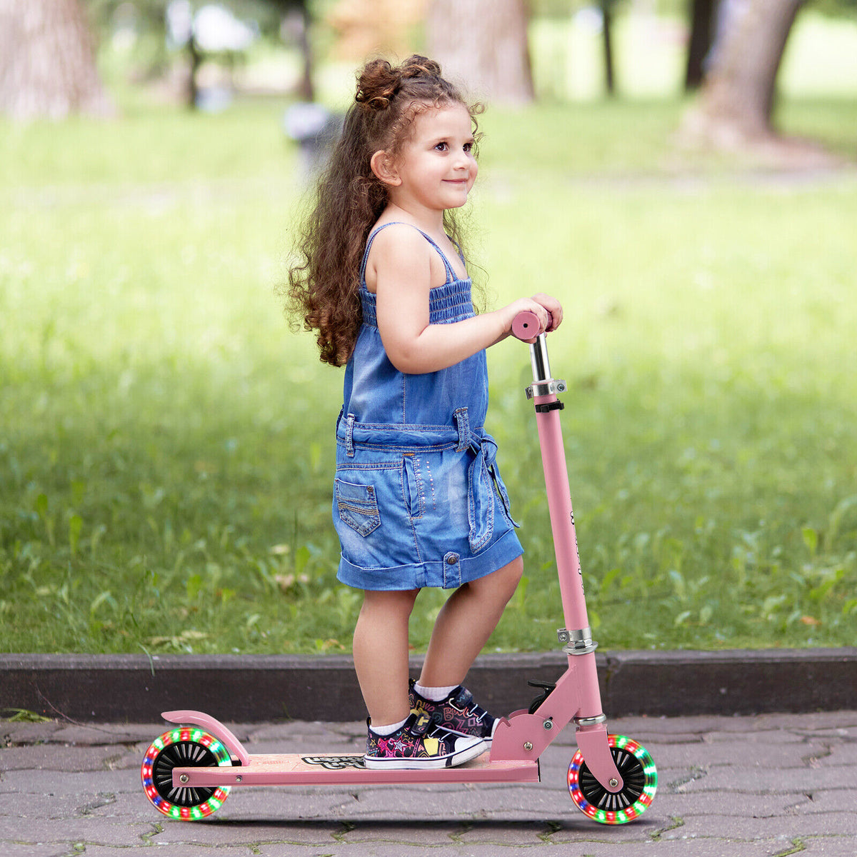Folding Adjustable Height Kids Toy Kick Scooter with 2 Flashing Wheels