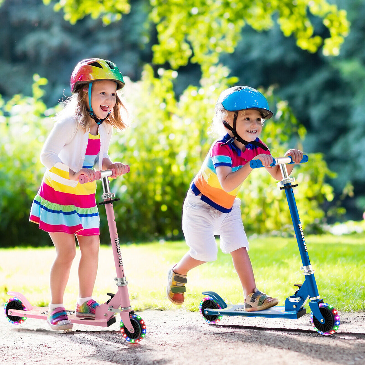 Folding Adjustable Height Kids Toy Kick Scooter with 2 Flashing Wheels