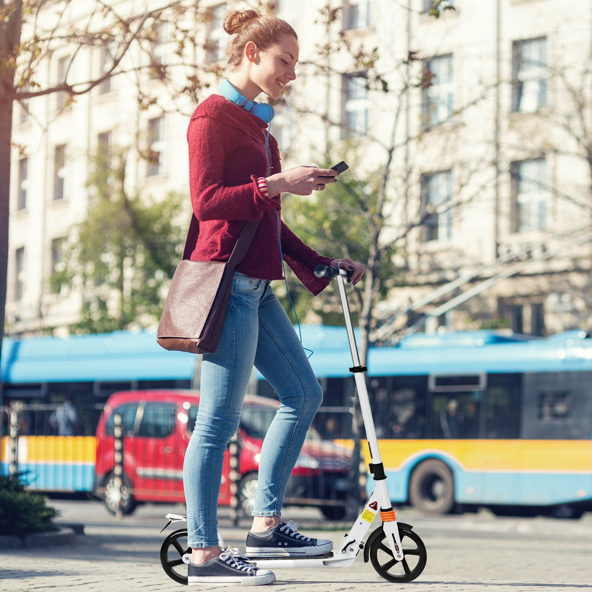 Folding Aluminium Adjustable Kick Scooter with Shoulder Strap