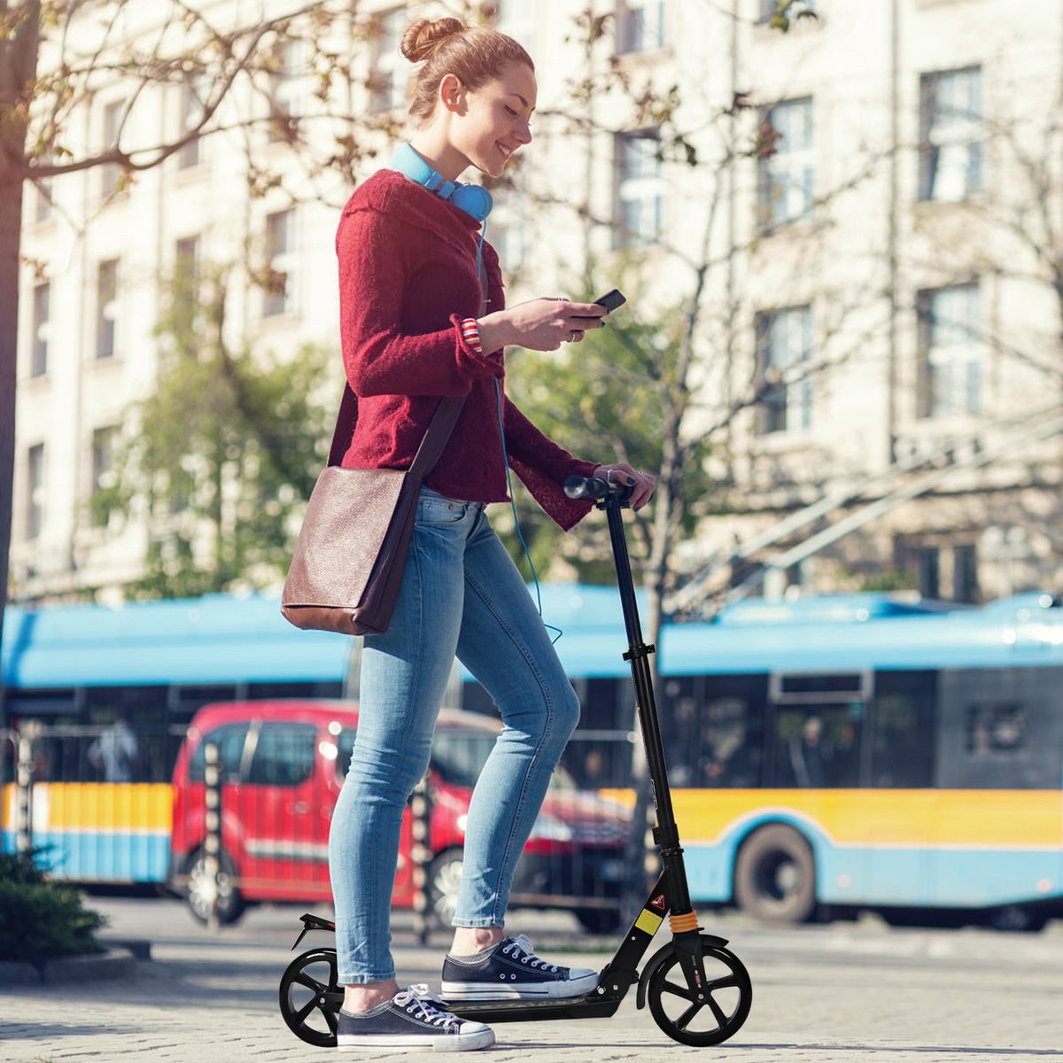 Folding Aluminium Adjustable Kick Scooter with Shoulder Strap