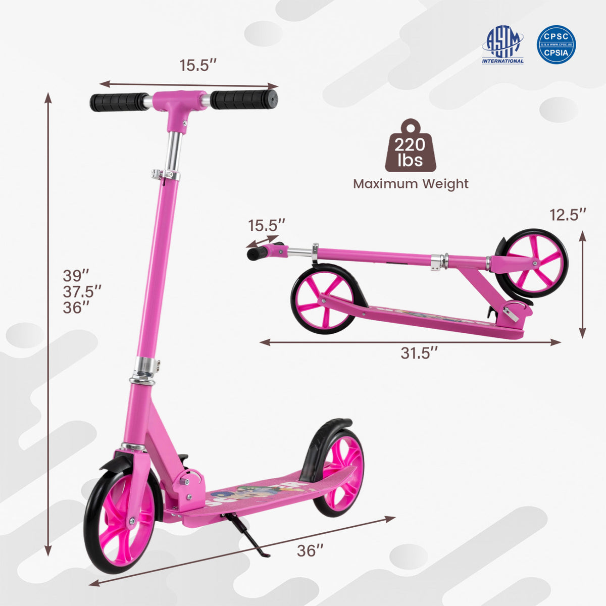 Folding Aluminum Alloy Scooter with 3 Adjustable Heights