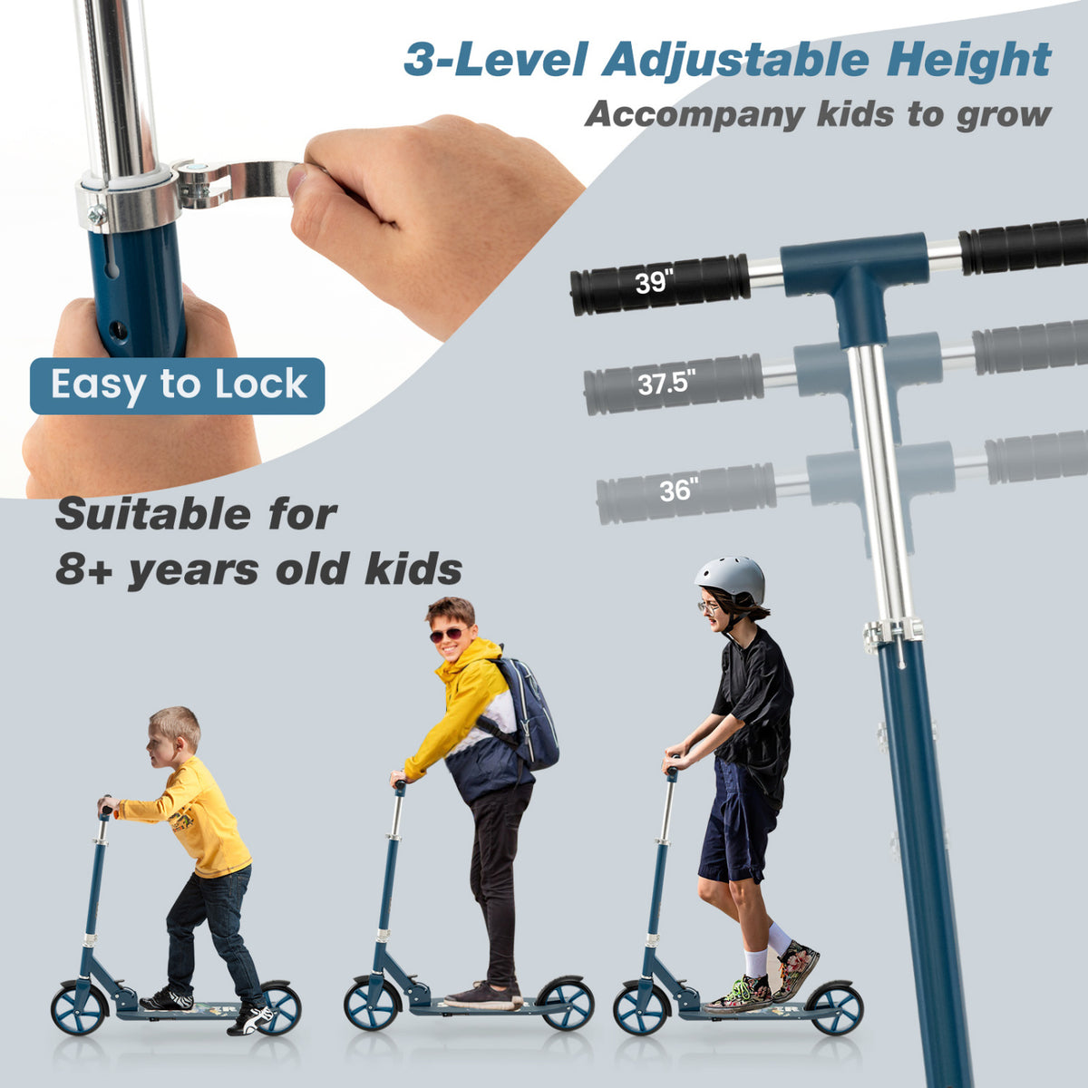 Folding Aluminum Alloy Scooter with 3 Adjustable Heights