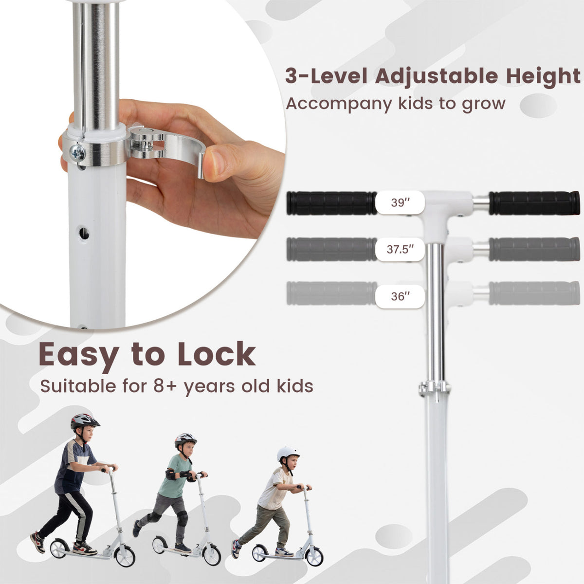 Folding Aluminum Alloy Scooter with 3 Adjustable Heights
