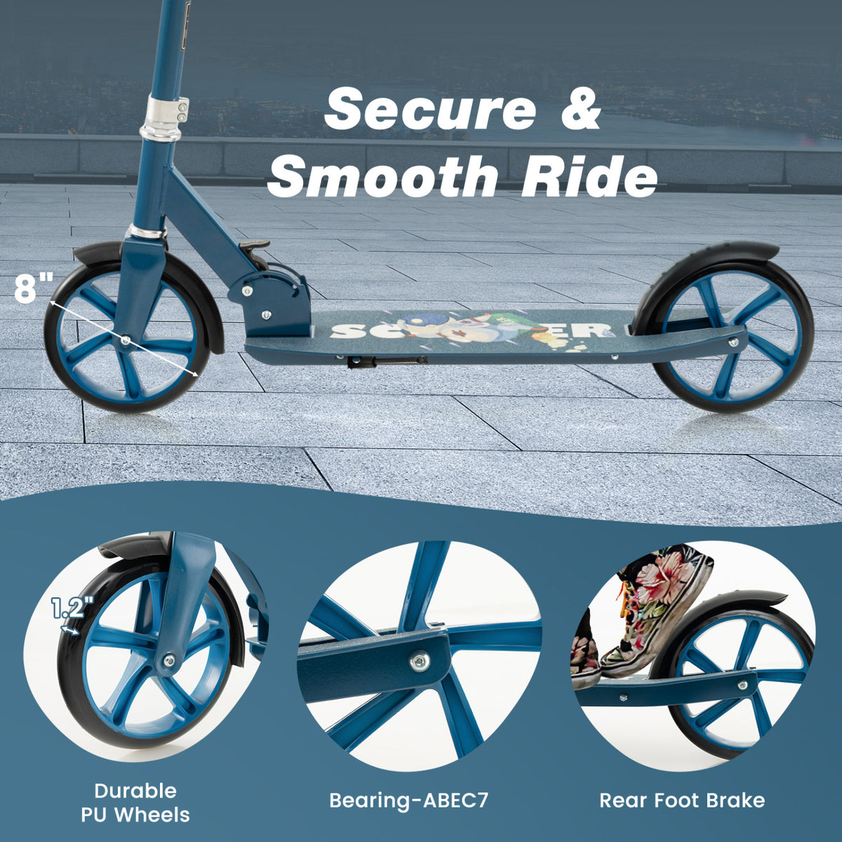Folding Aluminum Alloy Scooter with 3 Adjustable Heights
