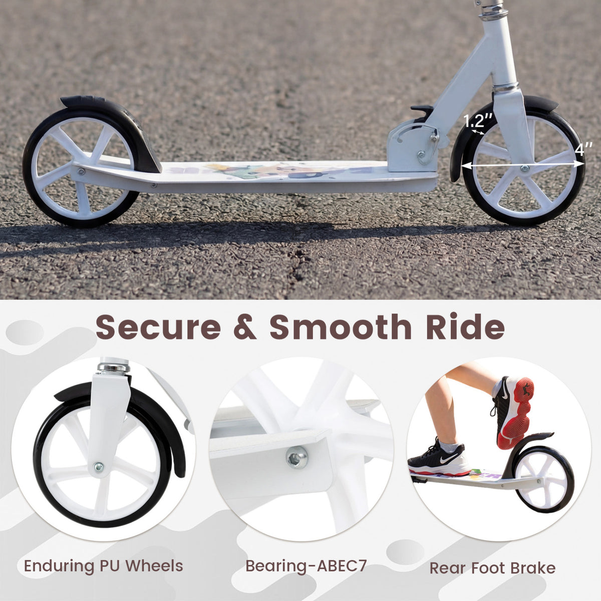 Folding Aluminum Alloy Scooter with 3 Adjustable Heights
