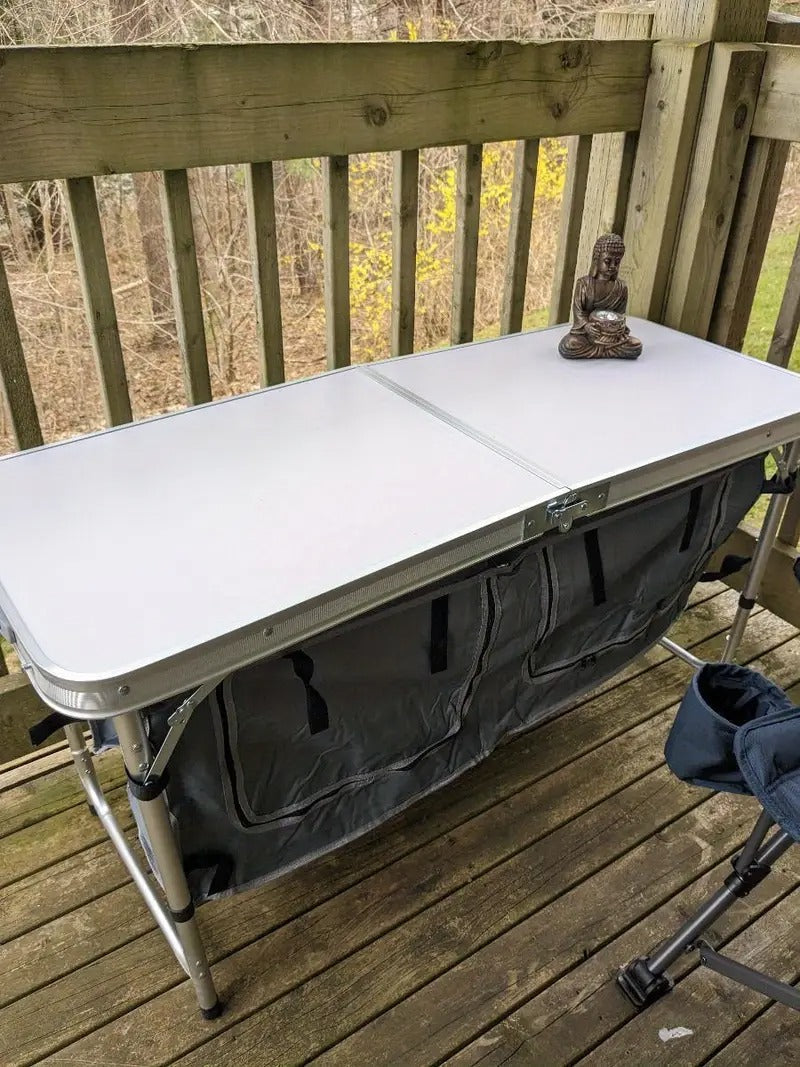 Folding Aluminum Table with Storage Cabinet-Folding Tables-DECOROLALA