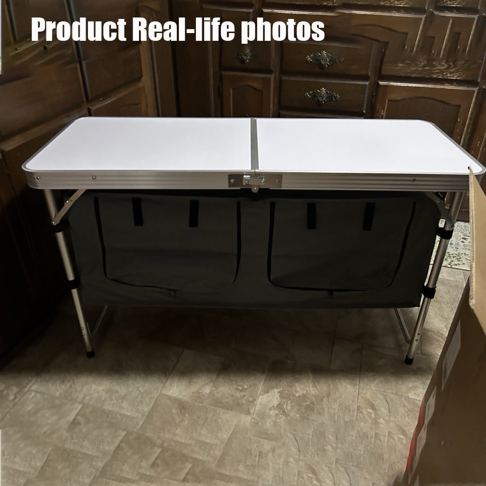 Folding Aluminum Table with Storage Cabinet - White 120cm 3-Height-Folding Tables-DECOROLALA
