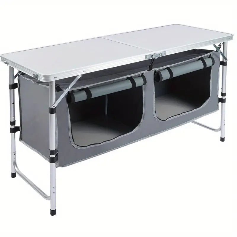 Folding Aluminum Table with Storage Cabinet - White 120cm 3-Height-Folding Tables-DECOROLALA