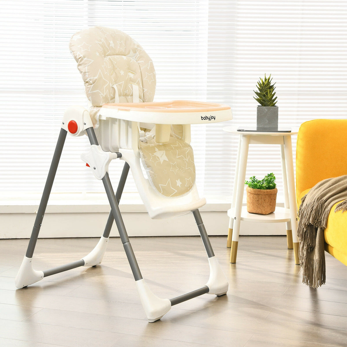 Folding Baby High Dining Chair with 6-Level Height Adjustment-Beige-High Chairs-DECOROLALA