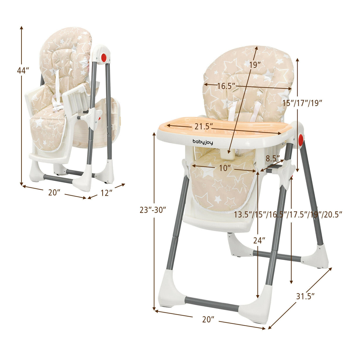 Folding Baby High Dining Chair with 6-Level Height Adjustment-Beige-High Chairs-DECOROLALA