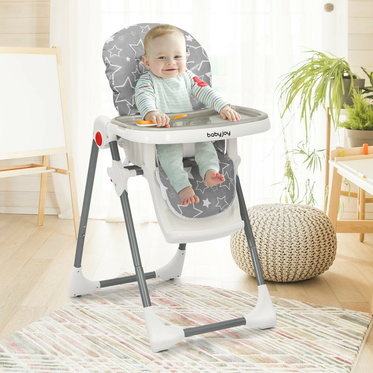 Folding Baby High Dining Chair with 6-Level Height Adjustment-Gray-High Chairs-DECOROLALA