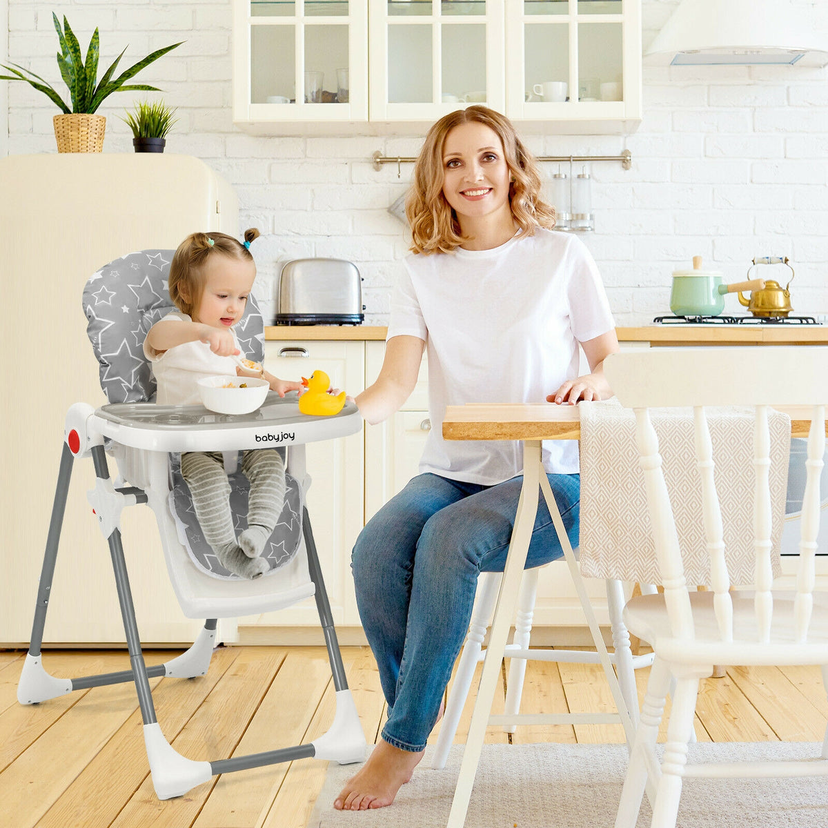 Folding Baby High Dining Chair with 6-Level Height Adjustment-Gray-High Chairs-DECOROLALA