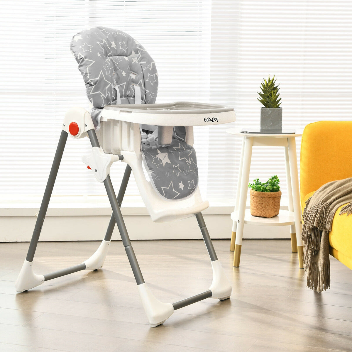 Folding Baby High Dining Chair with 6-Level Height Adjustment-Gray-High Chairs-DECOROLALA