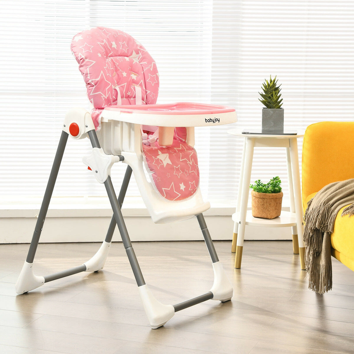 Folding Baby High Dining Chair with 6-Level Height Adjustment-Pink-High Chairs-DECOROLALA
