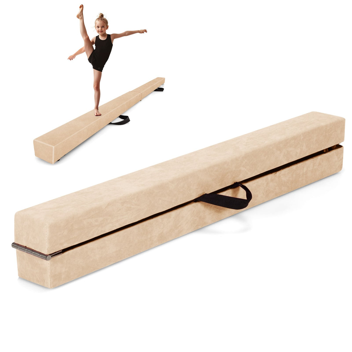 Folding Balance Beam with Solid Wood Base and Anti-slip Bottom-Beige-Yoga & Gym Mats-DECOROLALA