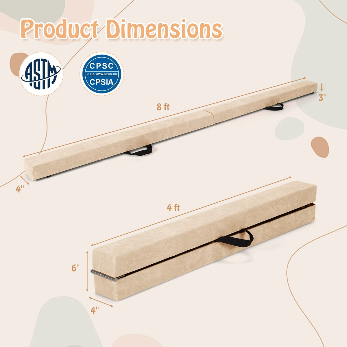 Folding Balance Beam with Solid Wood Base and Anti-slip Bottom-Beige-Yoga & Gym Mats-DECOROLALA